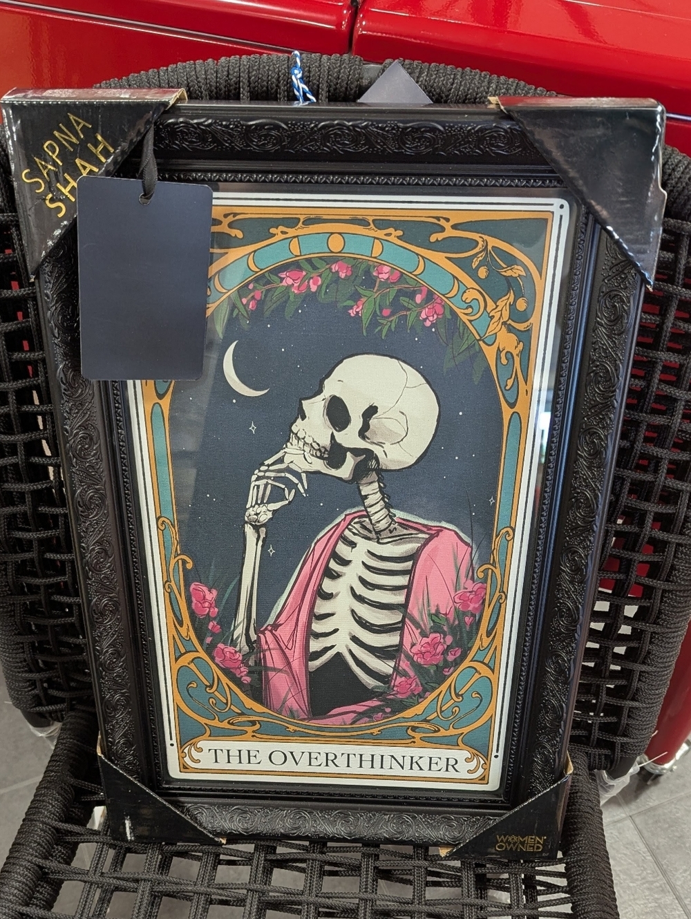 New Sapna Shah Framed Art The Overthinker Skull Tarot 18” x 12” Ornate Frame